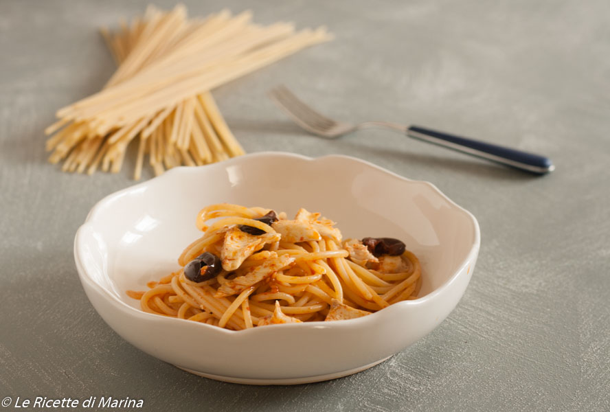 spaghetti scorfano e olive